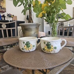 Floral Ceramic Mugs with Frog Design